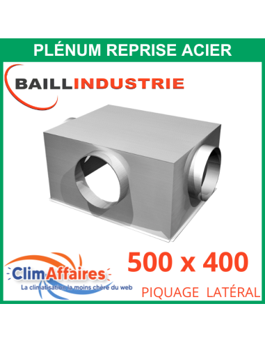 Baillindustrie - Plénum en acier piquage latéral pour grille de reprise porte filtre alu blanc - 500x400 mm - PLRACI/LAT500X400