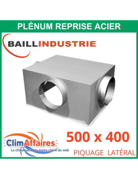 Baillindustrie - Plénum en acier piquage latéral pour grille de reprise porte filtre - 500x400 mm - 