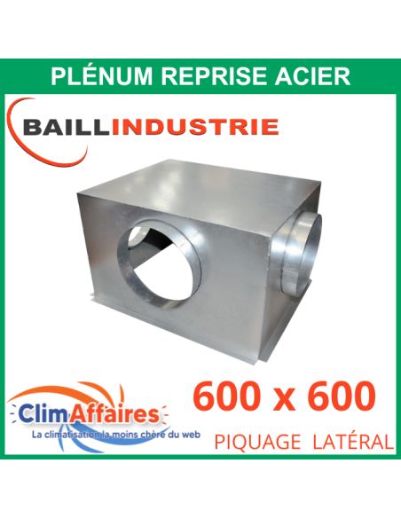 Baillindustrie - Plénum en acier piquage latéral pour grille de reprise porte filtre - 600x600 mm - 