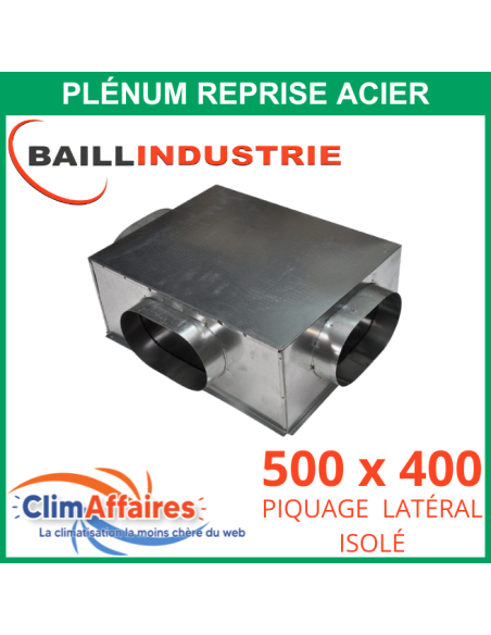 Baillindustrie - Plénum plat acier isolé piquage latéral pour grille de reprise porte filtre - 500x4