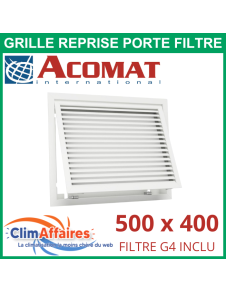 Grille de reprise + porte filtre + filtre G4 - 500x400 mm