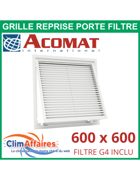 Grille de reprise + porte filtre + filtre G4 - 600x600 mm