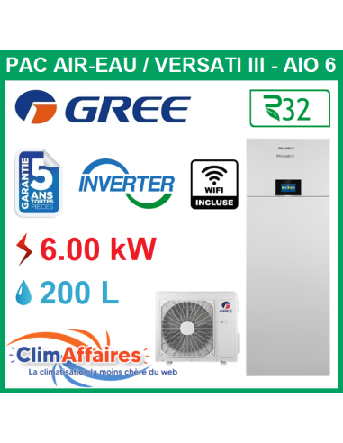 GREE - Versati lll / All In One - AIO 6 - Pompe à Chaleur Air/Eau - Bi-Bloc - Monophasé - 3IGR5156 + 3IGR5157 (6.0 kW)