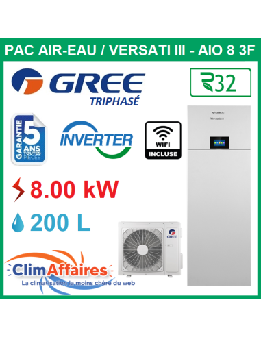 GREE - Versati lll / All In One - AIO 8 3F - Pompe à Chaleur Air/Eau - Bi-Bloc - Triphasé - 3IGR5351 + 3IGR5352 (8.0 kW)