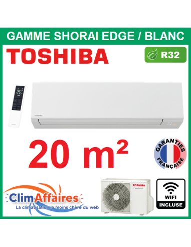 Toshiba Climatiseur Monosplit Mural Inverter - SHORAI EDGE Blanc - R32 - RAS-B07G3KVSG-E + RAS-07J2AVSG-E1 + wifi (2.0 kW)