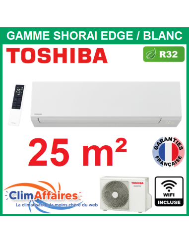 Toshiba Climatiseur Monosplit Mural Inverter - SHORAI EDGE Blanc - R32 - RAS-B10G3KVSG-E + RAS-10J2AVSG-E1 + wifi (2.5 kW)