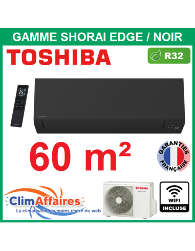 Toshiba Climatiseur Monosplit Mural Inverter - SHORAI EDGE Noir - R32 - RAS-B22G3KVSGB-E + RAS-22J2AVSG-E1 + wifi (6.1 kW)