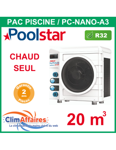 POOLSTAR - Pompe à chaleur pour piscine - POOLEX - NANO ACTION -PC-NANO-A3 - 3.0 kW (20 m³)