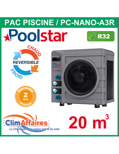 POOLSTAR - Pompe à chaleur pour piscine - POOLEX - NANO ACTION RÉVERSIBLE - PC-NANO-A3R - 3.0 kW (20 m³)