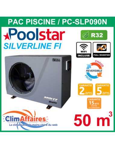 POOLSTAR - Pompe à chaleur piscine - POOLEX - SILVERLINE FULL INVERTER - PC-SLP090N - 9.2 kW (40 à 50 m³)