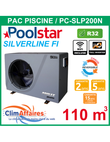 POOLSTAR - Pompe à chaleur piscine - POOLEX - SILVERLINE FULL INVERTER - PC-SLP200N - 19.2 kW (80 à 110 m³)