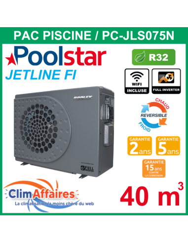 POOLSTAR - Pompe à chaleur piscine - POOLEX - JETLINE SELECTION FULL INVERTER - PC-JLS075N - 7.1 kW (30 à 45 m³)