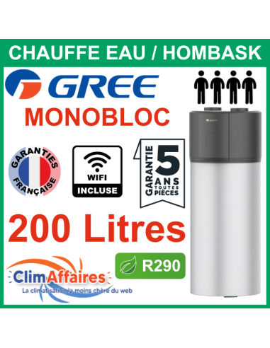 Chauffe Eau Thermodynamique GREE - HOMBASK MONOBLOC INVERTER + WIFI - Vertical sur Socle - 200 Litres - 3IGR7453