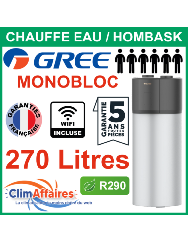 Chauffe Eau Thermodynamique GREE - HOMBASK MONOBLOC INVERTER + WIFI - Vertical sur Socle - 270 Litres - 3IGR7454