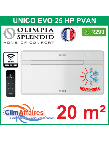 Olimpia Splendid - Climatisation Monobloc Réversible - R290 - UNICO EVO 25 HP PVAN + WIFI (2.1 kW)