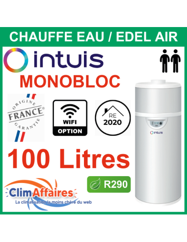 Chauffe Eau Thermodynamique INTUIS / AUER - EDEL AIR MONOBLOC - R290 - Mural - 100 Litres - 353210