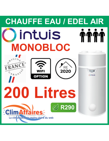 Chauffe Eau Thermodynamique INTUIS / AUER - EDEL AIR MONOBLOC - R290 - Vertical sur Socle - 200 Litres - 353420