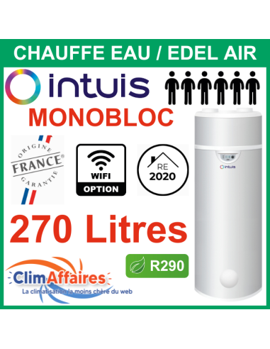 Chauffe Eau Thermodynamique INTUIS / AUER - EDEL AIR MONOBLOC - R290 - Vertical sur Socle - 270 Litres - 353430