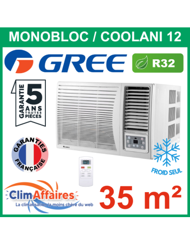 GREE - Climatisation Monobloc Window Froid Seul (sans unité extérieure) - R32 - COOLANI 12 - 3NGR0201 (3.65 kW)