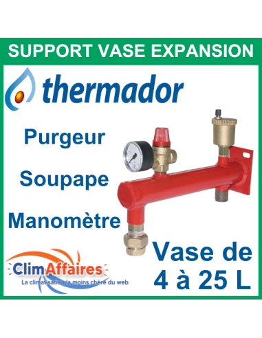 Support pour Vase d'Expansion ECS - THERMADOR - ZSMC - Purgeur d'air + Manomètre + Soupape de sécurité - 5 à 25 litres - ZSMC