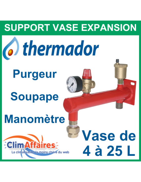 Support Vase d'Expansion eau Sanitaire - THERMADOR - ZSMC - Purgeur d'air + Manomètre + Soupape sécu