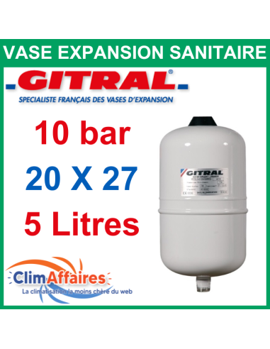 Vase d'Expansion pour eau Sanitaire - GITRAL Hydrochaud - 10 bar - HY5 - 5 litres