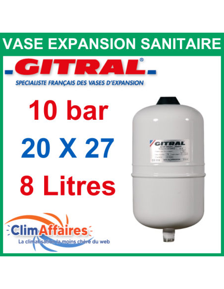 Vase d'Expansion pour eau Sanitaire - GITRAL Hydrochaud - 10 bar - HY8 - 8 litres