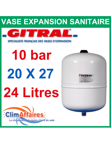 Vase d'Expansion pour eau Sanitaire - GITRAL Hydrochaud - 10 bar - HY24 - 24 litres