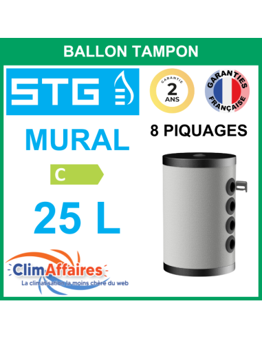 STG France Diffusalp - Ballon tampon en Acier - Pose murale - STA PUFFER ABS - 258 025 - 25 litres (4x2 piquages)