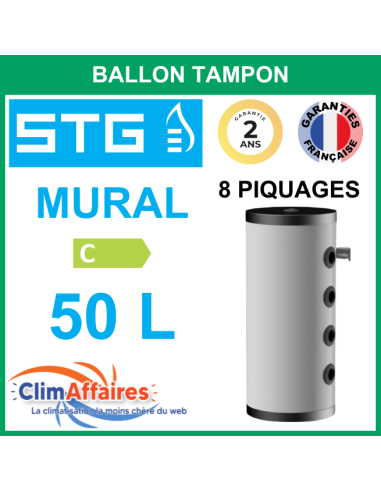 STG France Diffusalp - Ballon tampon en Acier - Pose murale - STA PUFFER ABS - 258 050 - 50 litres (4x2 piquages)