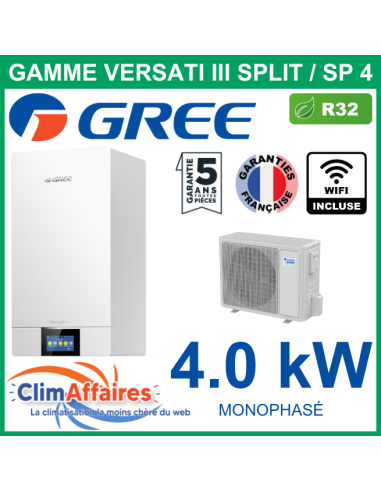 GREE - Versati III Split - SP 4 - Pompe à Chaleur Air/Eau + Kit Hydraulique - Monophasé - 3IGR5181 + 3IGR5152 (4.0 kW)