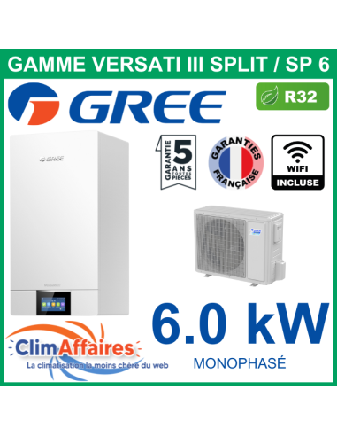 GREE - Versati III Split - SP 6 - Pompe à Chaleur Air/Eau + Kit Hydraulique - Monophasé - 3IGR5186 + 3IGR5157 (6.0 kW)