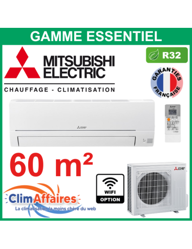 Mitsubishi Climatiseur Mural Inverter Monosplit - Gamme Essentiel - R32 - MSZ-HR60VF + MUZ-HR60VF (6.1 kW)