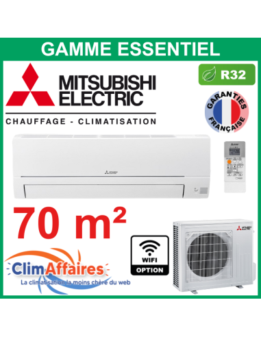 Mitsubishi Climatiseur Mural Inverter Monosplit - Gamme Essentiel - R32 - MSZ-HR71VF + MUZ-HR71VF (7.1 kW)