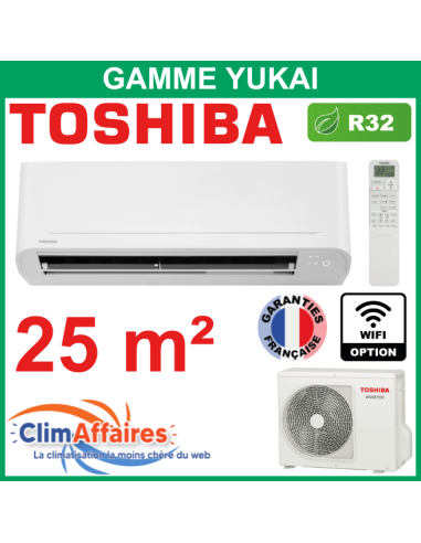 Toshiba Climatisation Mural Inverter - YUKAI - R32 - RAS-B10E2KVG-E + RAS-10E2AVG-E (2.5 kW)