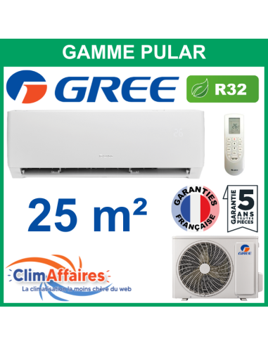 GREE Climatisation Mural Inverter Monosplit - PULAR 9 - R32 - 3NGR0736 + 3NGR0737 + WIFI (2.5 kW)