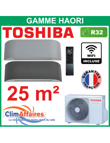 Toshiba Climatiseur Mural Inverter - HAORI - R32 - RAS-B10N4KVRG-E + RAS-10J2AVSG-E1 + WIFI (2.5 kW)