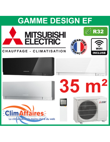 Mitsubishi Climatiseur Mural Inverter Monosplit - Gamme DESIGN - MSZ-EF35VGK + MUZ-EF35VG + WIFI (3.5 kW)