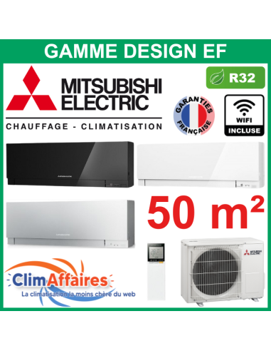 Mitsubishi Climatiseur Mural Inverter Monosplit - Gamme DESIGN - MSZ-EF50VGK + MUZ-EF50VG + WIFI (5.0 kW)