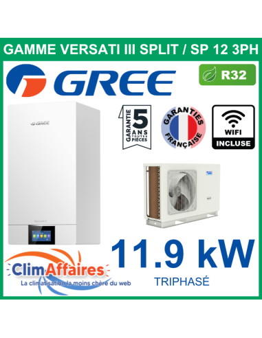 GREE - Versati III Split - SP 12 3PH - Pompe à Chaleur Air/Eau + Kit Hydraulique - Triphasé - 3IGR5086 + 3IGR5087 (11.89 kW)