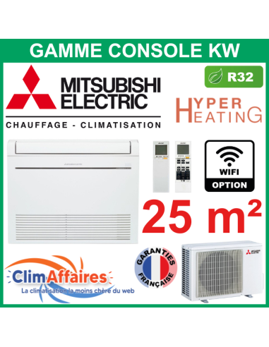 Mitsubishi Climatiseur Monosplit Inverter - Gamme CONSOLE DESIGN + - Hyper Heating - R32 - MFZ-KW25VG + MUFZ-KW25VGHZ (2.5 kW)