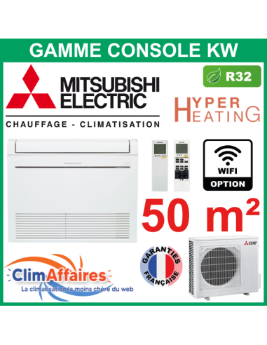 Mitsubishi Climatiseur Monosplit Inverter - Gamme CONSOLE DESIGN + - Hyper Heating - R32 - MFZ-KW50VG + MUFZ-KW50VGHZ (5.0 kW)