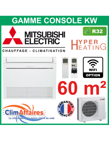 Mitsubishi Climatiseur Monosplit Inverter - Gamme CONSOLE DESIGN + - Hyper Heating - R32 - MFZ-KW60VG + MUFZ-KW60VGHZ (6.0 kW)