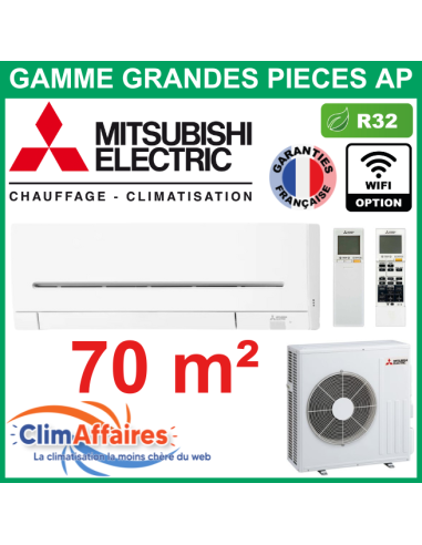 Mitsubishi Monosplit Climatiseur Mural Inverter Grandes Pièces - R32 - MSZ-AP71VG + MUZ-AP71VG (7.1 kW)