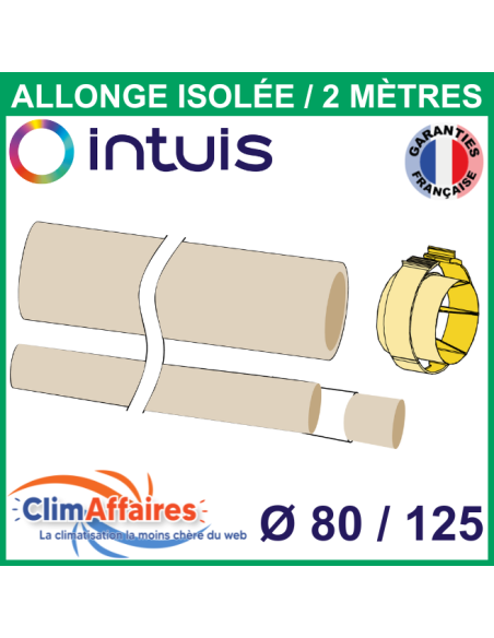 Allonge PEHD isolée Ø 125 mm + Tube intérieur PVC Ø 80 mm - INTUIS / AUER - 2 mètres