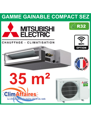 Climatisation MITSUBISHI Monosplit Inverter - GAINABLE COMPACT BASSE PRESSION - R32 - SEZ-M35DA2 + SUZ-M35VA (3.5 kW)