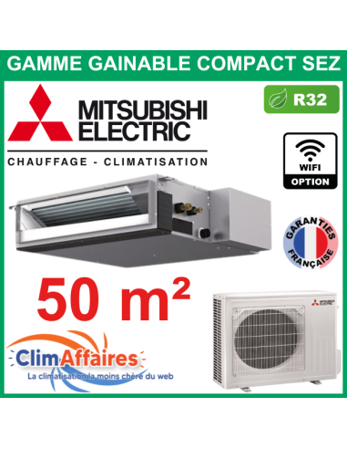 Climatisation MITSUBISHI Monosplit Inverter - GAINABLE COMPACT BASSE PRESSION - R32 - SEZ-M50DA2 + SUZ-M50VA (5.0 kW)