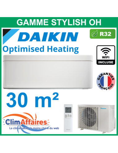 Daikin Climatisation Inverter - STYLISH Optimised Heating Bluevolution - R32 - FTXTA30CW + RXTA30C + WIFI - Blanc (3.0 kW)