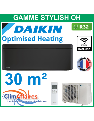 Daikin Climatisation Inverter - STYLISH Optimised Heating Bluevolution - R32 - FTXTA30CB + RXTA30C + WIFI - Noir (3.0 kW)