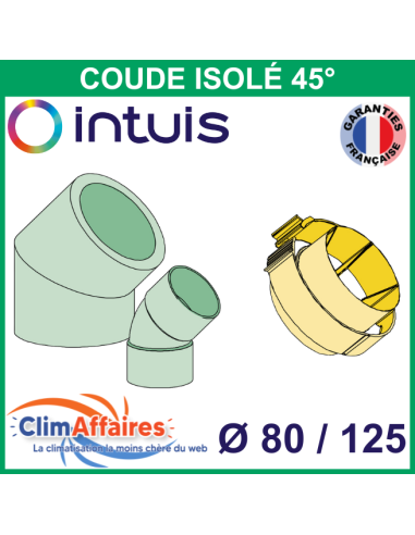 Coude PEHD isolé 45° Ø 125 mm + Coude intérieur PVC 45° Ø 80 mm - INTUIS / AUER - 730045